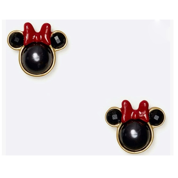 $59 Kate Spade x Disney Minnie Mouse Stud Earrings in black, red, and gold - Picture 1 of 5